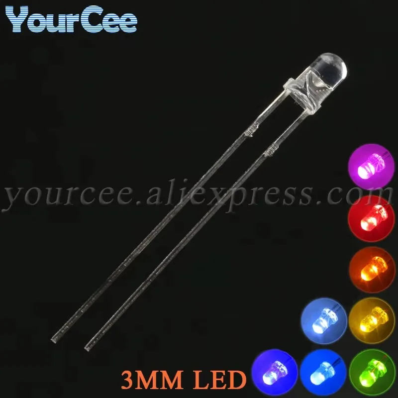 50pcs LED 3MM F3 Green Blue Orange Red Yellow Light Emitting Diode DIY Eelectronic Components Purple Pink