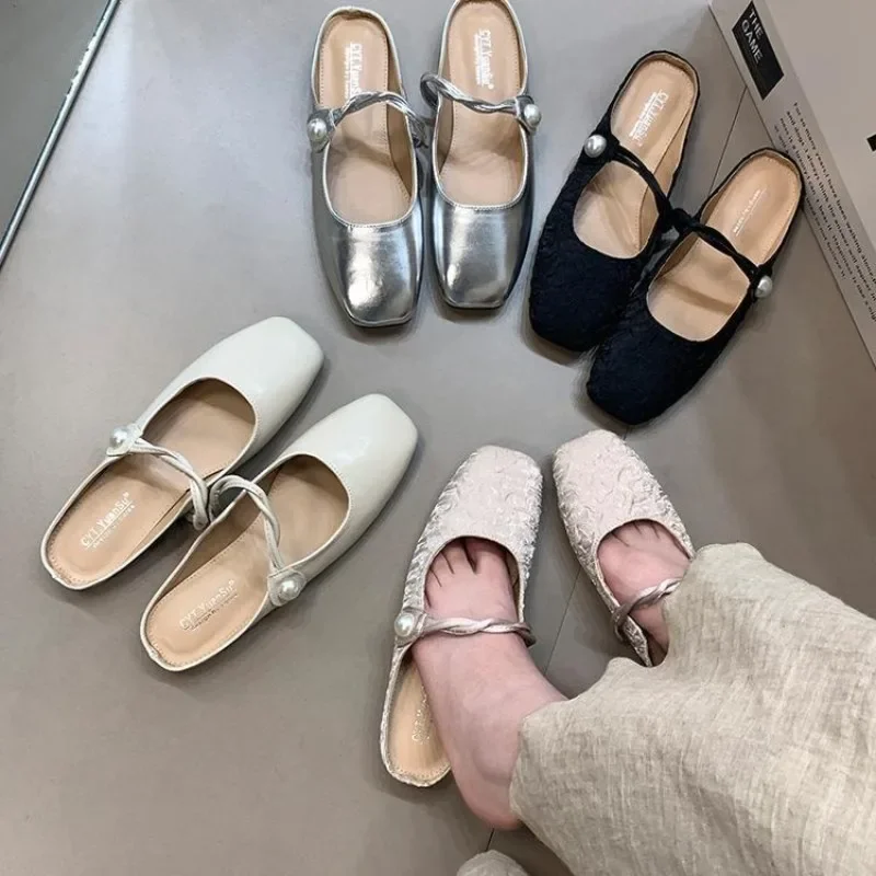 French Flat Silver Toe Slippers Summer Korean Version High-end Feeling Lazy Sandals