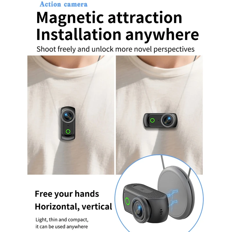

Portable 1080P 4K HD Action Camera with 2.0in Flip Screen Magnetic Detachable Camera Image Stabilized Outdoor Travel Camera