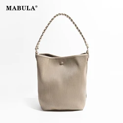 MABULA Vegant Leather Pleated Bucket Bag Set 2 pcs Plaited Woven Handle Handbag Wallet Solid Green Big Shopper Tote for Women