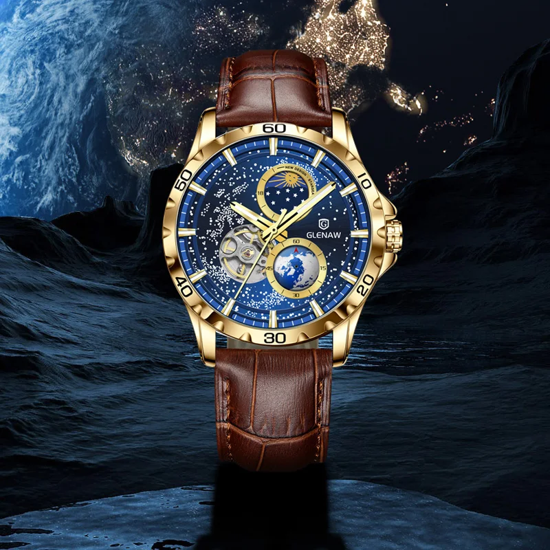Glenaw Business Series Fully Automatic Mechanical Watch Gold and Silver Double Color Ball and Casual High-end Trendy Watch
