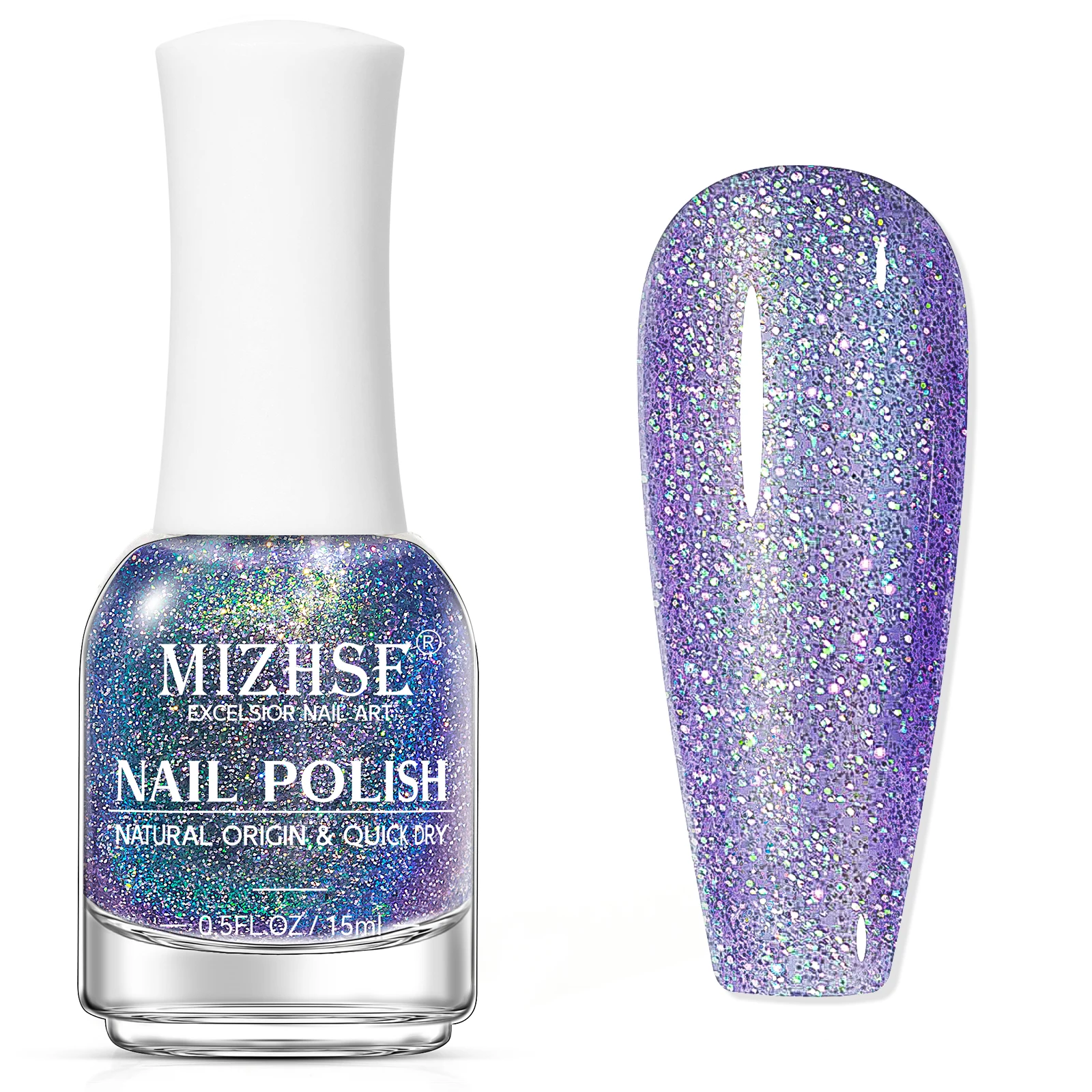 MIZHSE 15 ML Holographic Neon Polish  Soak Off Laser Glitter Effect Semis Permanent Quick Dry Nail Polish Without UV Lamp