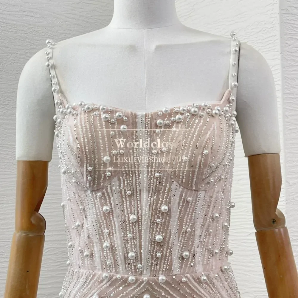 

2025 Women's Fashion Pink Sleeveless Pearl Beading Sequin Irregular Hem Mini Dress