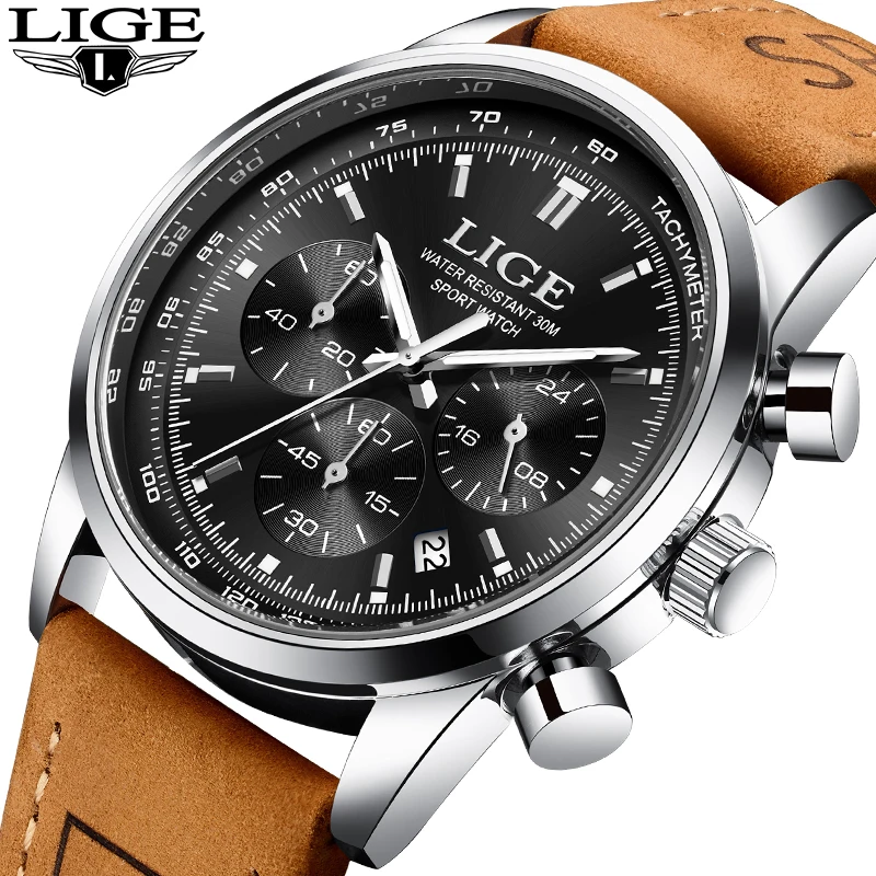 LIGE extérieur luxe montres à Quartz pour hommes haut de gamme bracelet en cuir mode sport décontracté étanche lumineux Auto Date homme montre