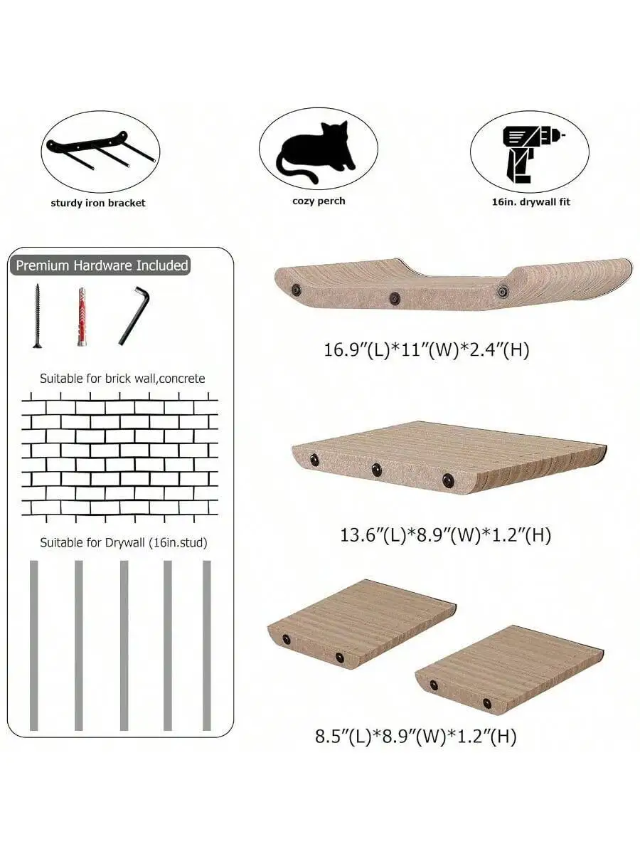 Wall Mounted Cat Shelves And Perches For Indoor Cats: Soft PET Felt Feline Climbing Wall Set With Scratcher Cat Beds Furniture