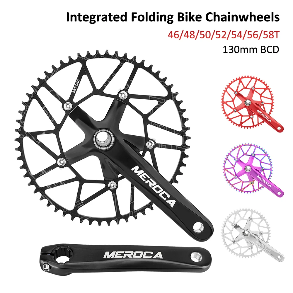 MEROCA Alloy Folding Bicycle Chainwheels 170mm Crank Integrated Fold Bike Cranksets 46/48/50/52/54/56/58T with Bottom Bracket