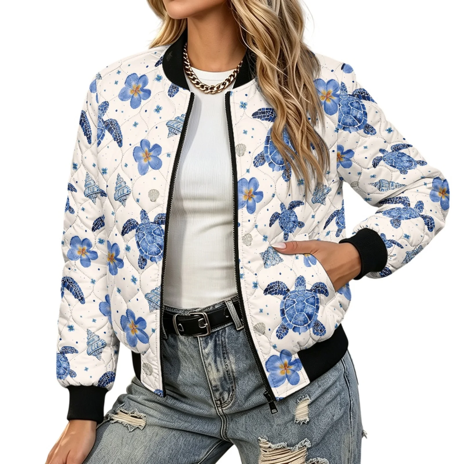 PENSTROLL Turtle Womens Light Warm Quilted Long Sleeve Outer Jacket Water-Resistant Quilted Jackets for Work