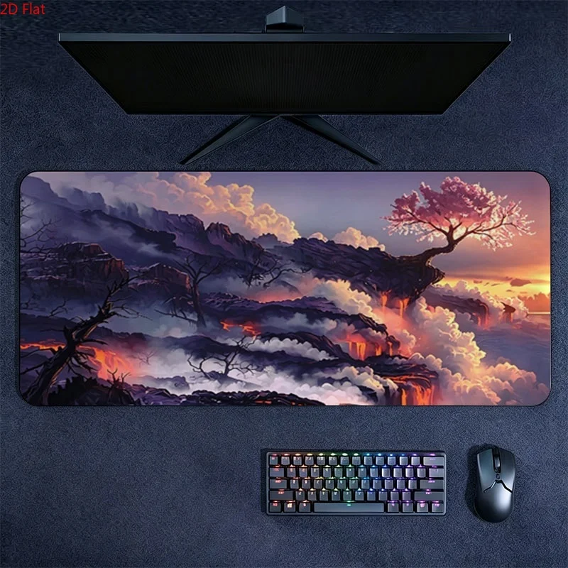 Surreal Volcanic Sunset Landscape Print Large Mouse Pad, Polyester Non-Slip Wear-Resistant Desk Mat, Easy to Clean, Multiple