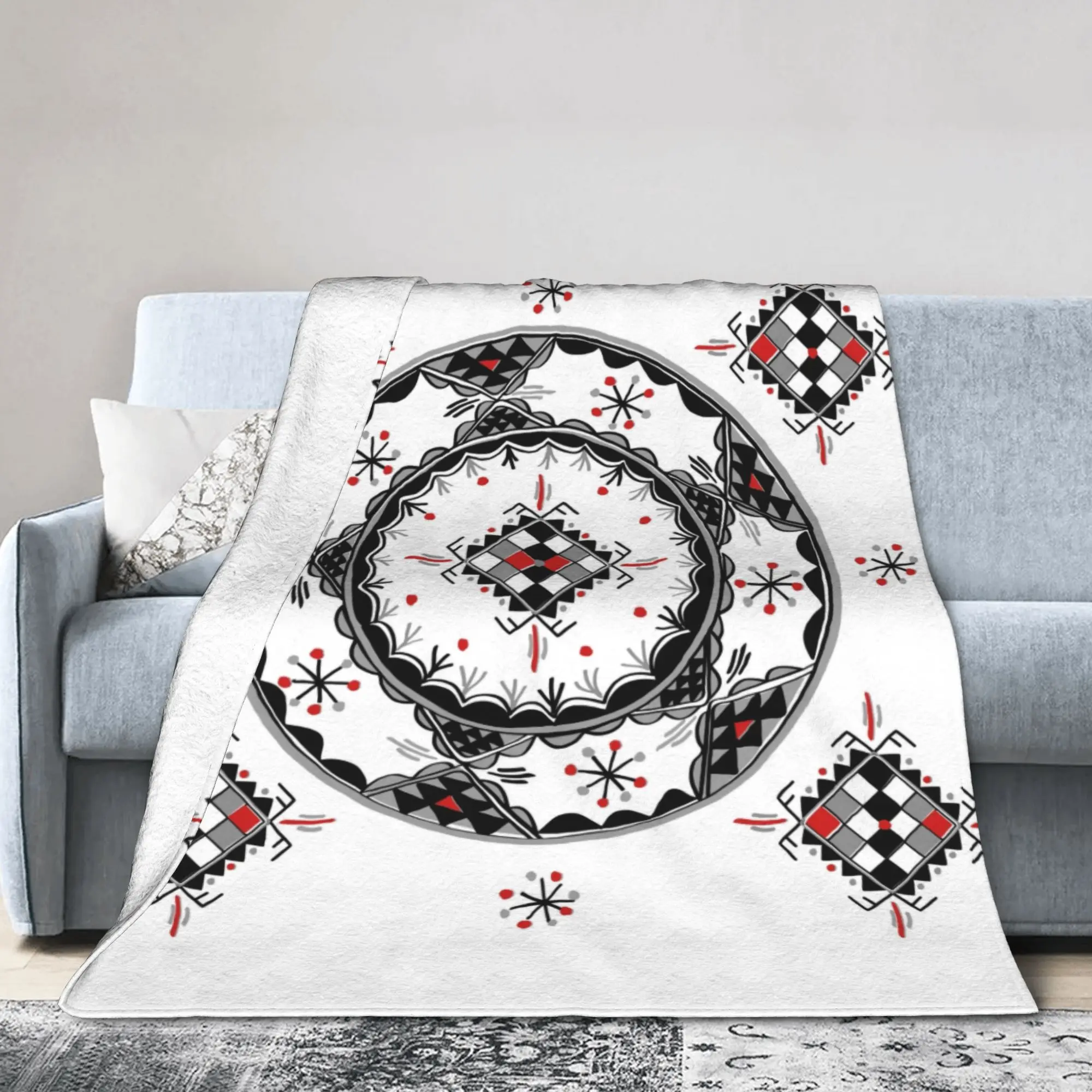Custom Kabyle Pottery Blankets Warm Flannel Amazigh Berber Geometric Throw Blanket for Home Bedroom Sofa