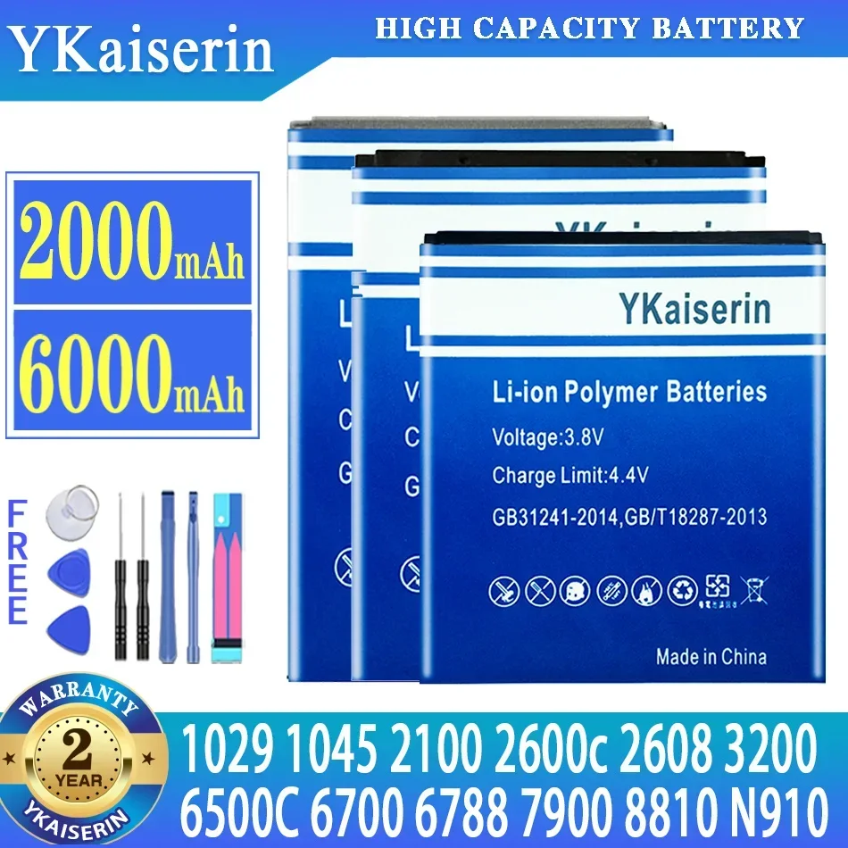 Battery For Nokia X7 8.1 X2 6500C 7900 6700 Classic 2608 2600c 2100 3200 6788 X 1045 TA-1029 8810 X71 XL 4G LC-440 HE378 N910