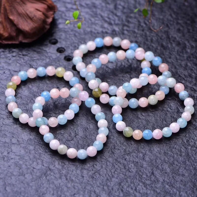 Natural Round Beads Morganite Bracelet 8mm Simple Single Circle Colorful Gemstone Bracelet  For Women