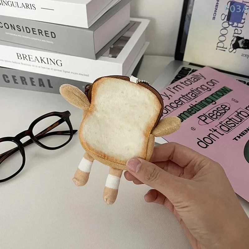 Kawaii torrada bolsa de moedas de pelúcia criativo bonito pão moeda bolsa mini carteira titular do cartão chaveiro fone de ouvido sacos pingente novo