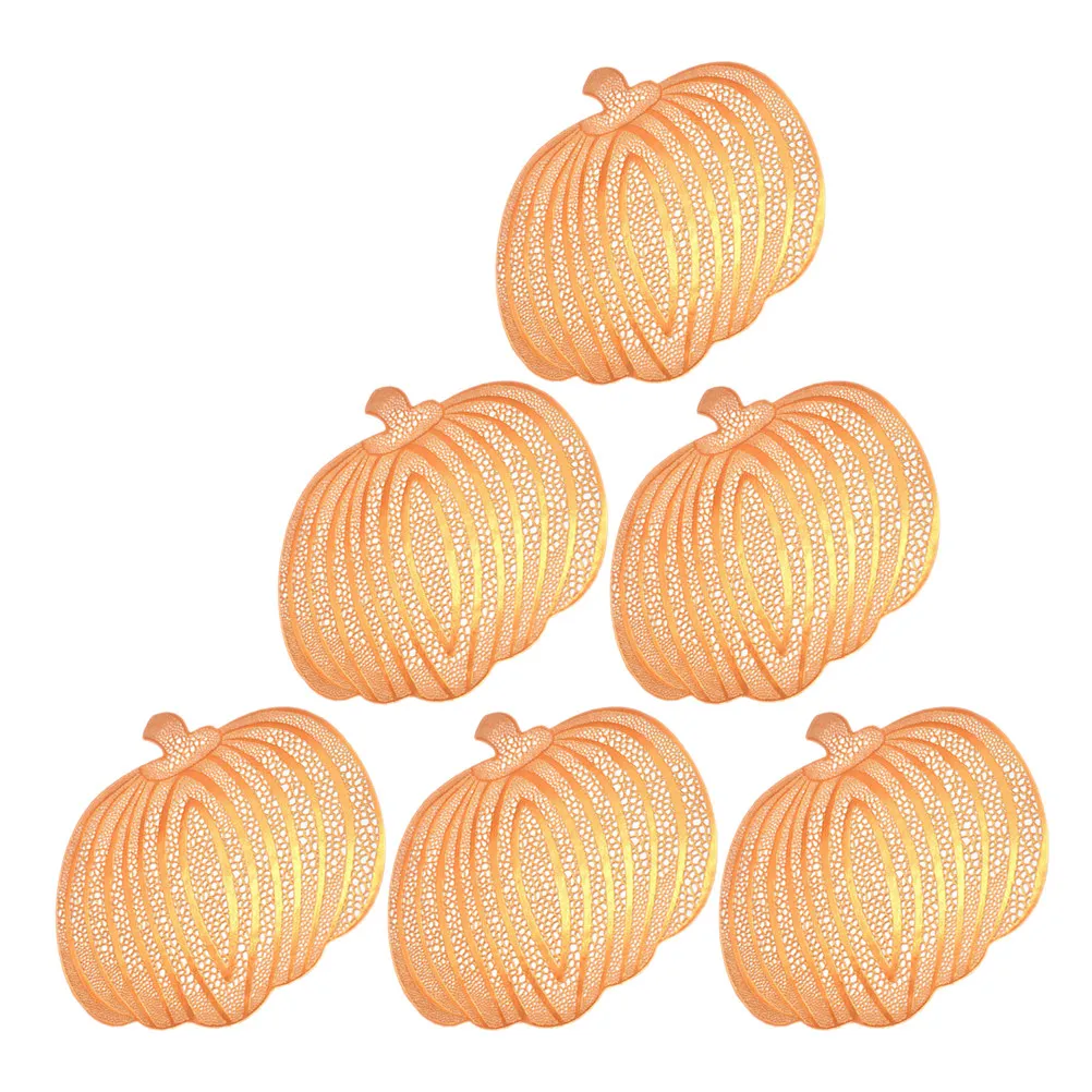 6pcs Autumn Pumpkin Placemats PVC Hollow-Out Foil Finish Heat-Resistant Non-Slip Fall Table Decor for Thanksgiving