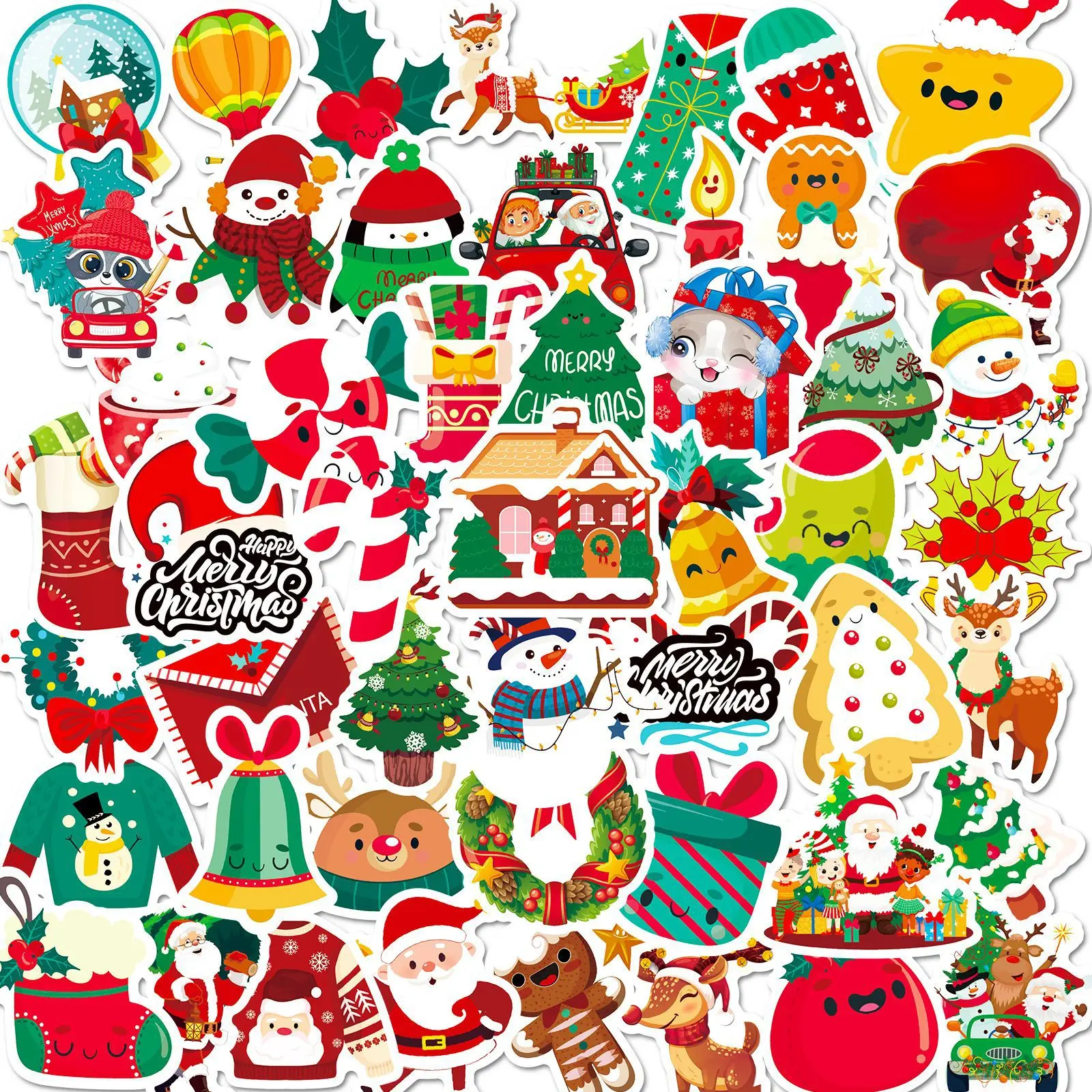 50Pcs Holiday Sticker Christmas Theme Stickers For Phone Laptop Car Kids Christmas Ornament Waterproof Stickers Pack Party Gifts