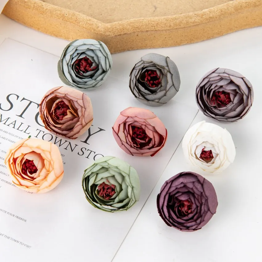 50/100Pcs Artificial Flowers Silk Tea Rose Bud Scrapbook Home Decor Christmas Outdoor Garden Wedding Bouquet Diy gift Candy Box