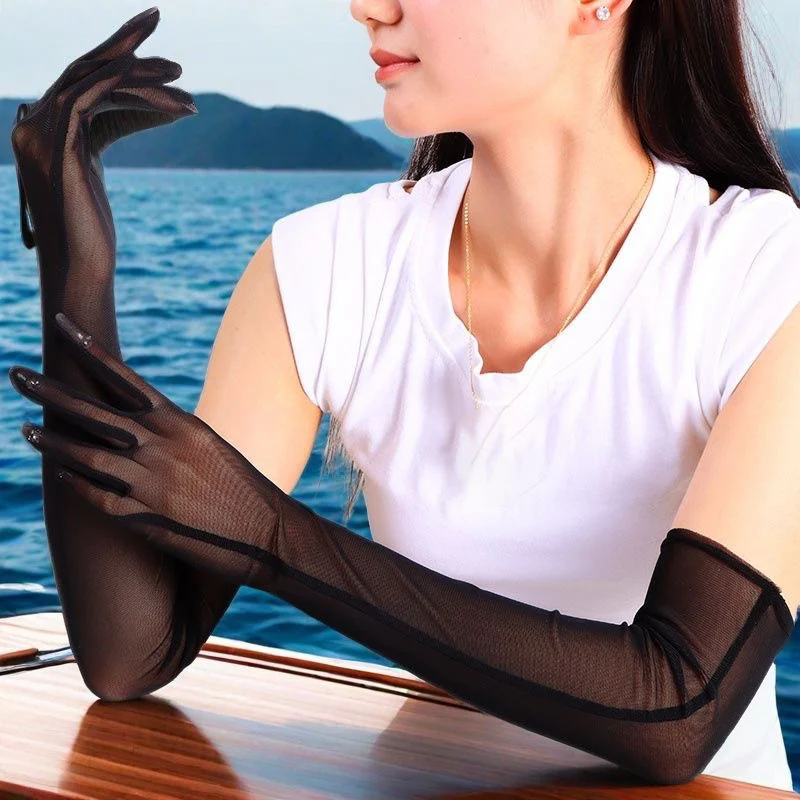 

55cm Ultra-thin Sunscreen Mesh Sleeve Women's Long Tube Semi Transparent Lace Sexy Breathable High Elasticity Elegant Driving