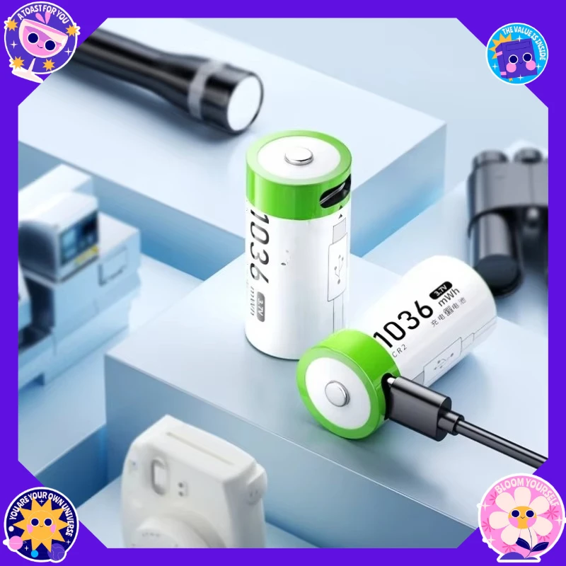 CR2 USB Type-C Rechargeable Battery CR2 Lithium Ion Battery for Digital Camera GPS Security Medical Equipment Made 3.7V 1036mAh
