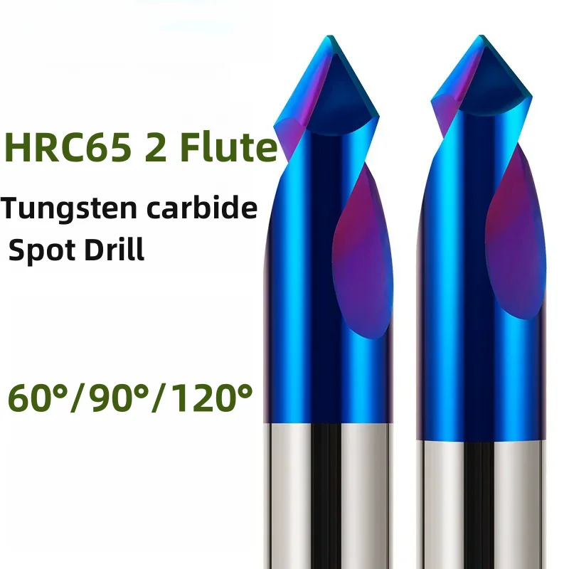 

HRC65 2 Flutes Spot Drill 60°/90°/120° Tungsten Carbide Chamfer End Mill Center Drill Positioning Drill 4x50x90° 8x60x90° 8x75