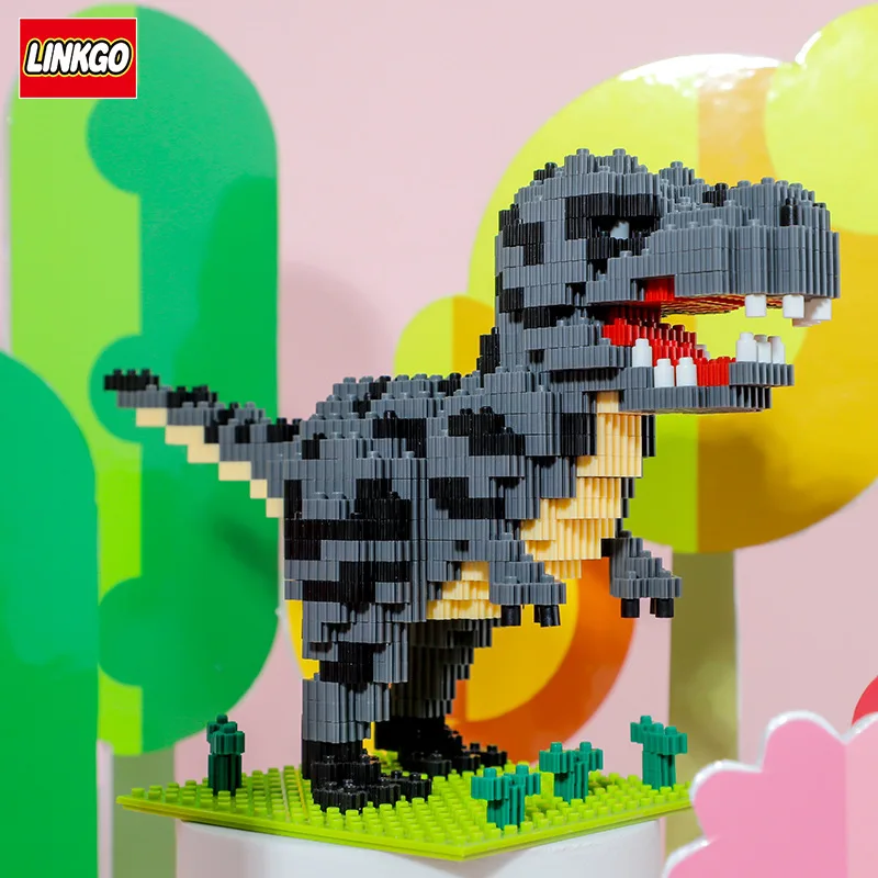 Linkgo Jurassic Dinosaur Mini Building Blocks Tyrannosaurus Rex Velociraptor Connection Micro Bricks Figure Toy For Kids