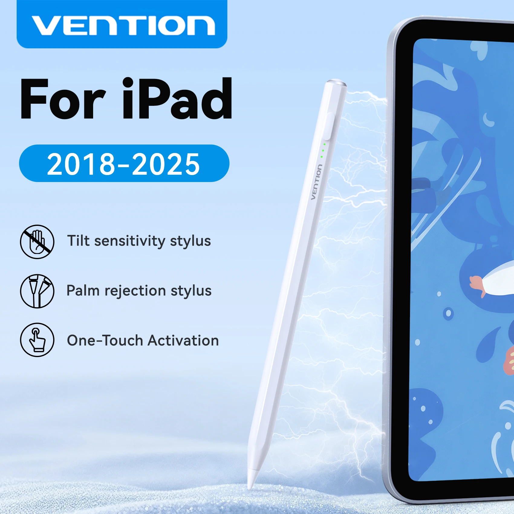 

Vention For Apple Pencil Stylus Pen for iPad 2018-2025 Pro Air Mini Magnetic Palm Rejection Pressure Led StylusTouch Pen