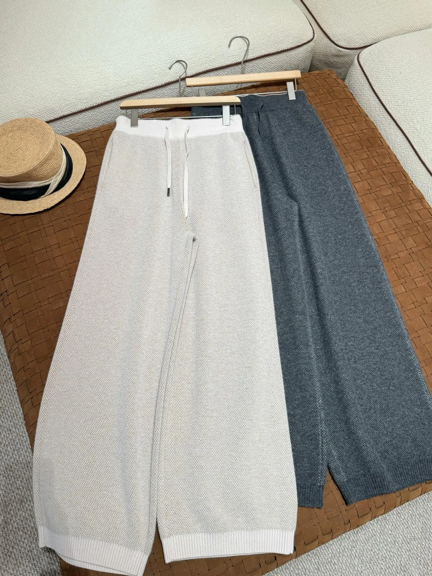 Autumn/Winter New Color Block Hooded Drawstring Sweatshirt, Cashmere & Wool Knitted Pullover Sweater + Trousers Set For Women