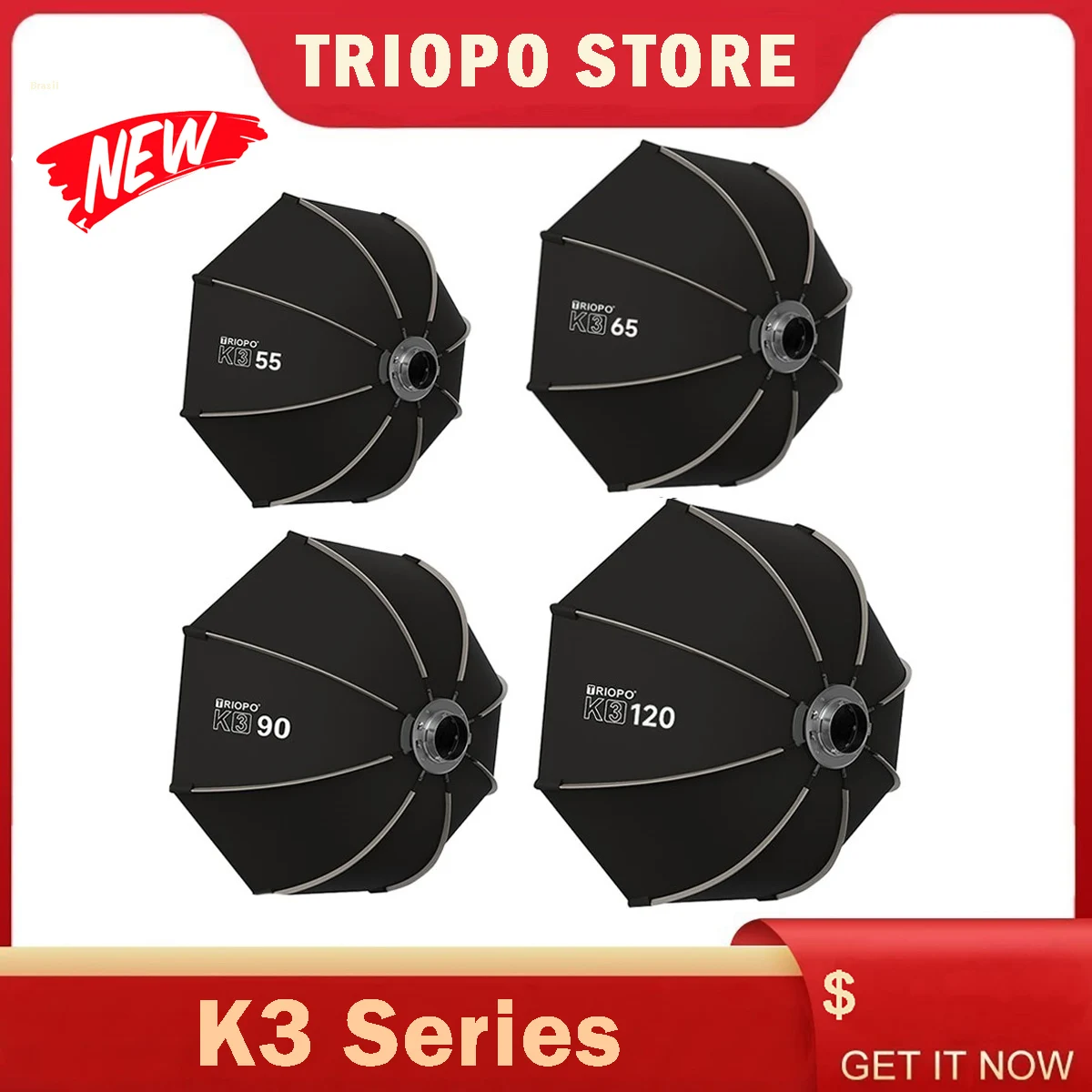 TRIOPO 55cm 65cm 90cm 120cm K3 Foldable Octagon Softbox Bowens Mount for Sokani X100 COLBOR CL60 Godox Aputure LED Video Light