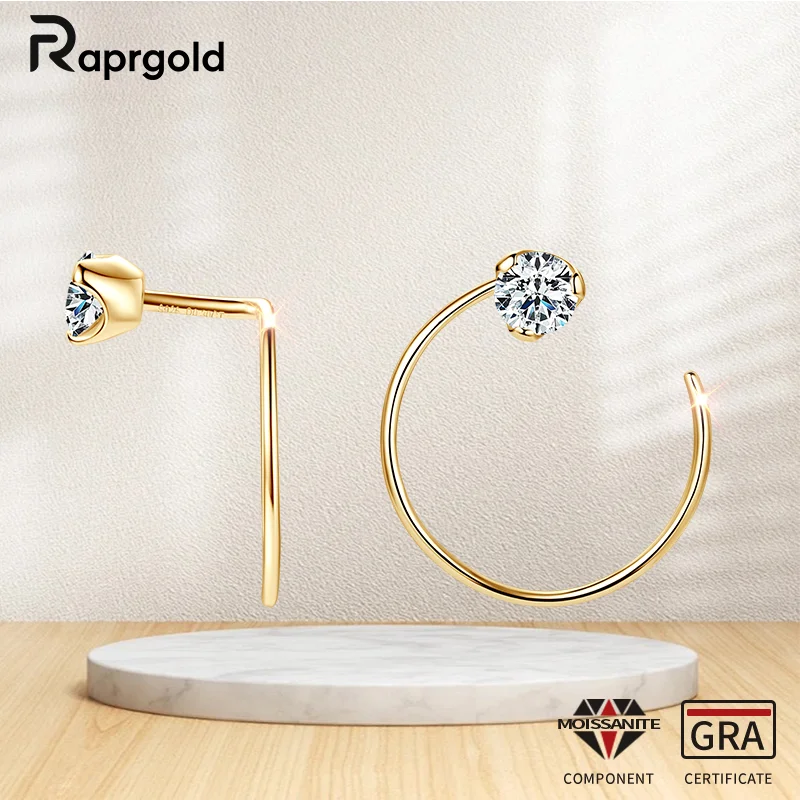 

RAPRGOLD GRA Certified 4mm Moissanite Stud Earring for Women Real 925 Sterling Silver Piercing Hook Earrings Fine Jewelry Gifts