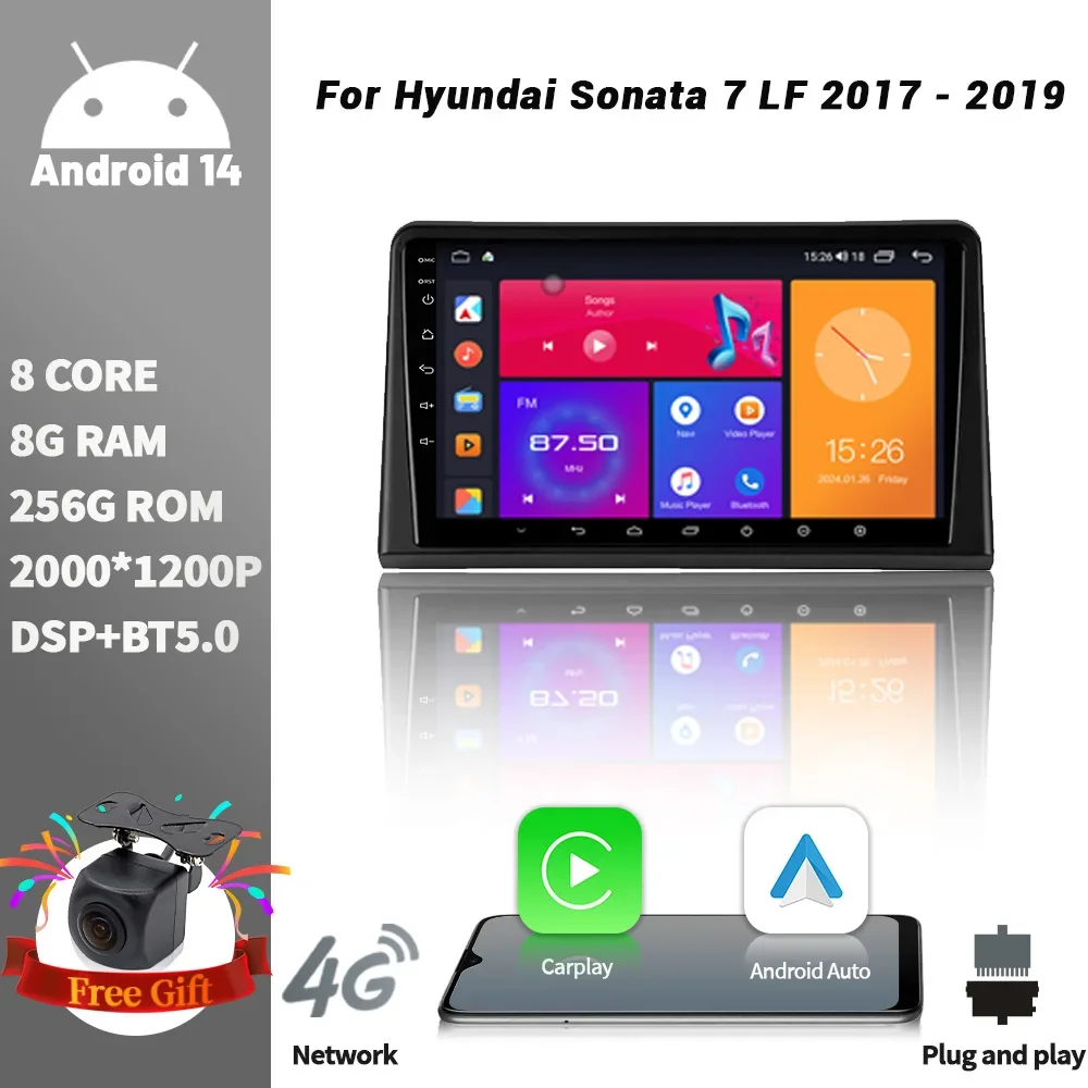 For Hyundai Sonata 7 LF 2017-2019 WIFI GPS Car Radio Multimedia Player Navigation 2DIN Android Wireless CarPlay Screen Stereo 