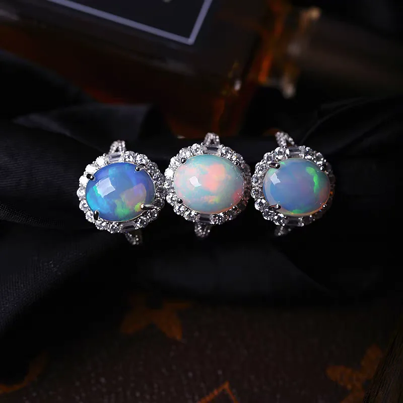 

Natural Natural Colorful Opal Adjustable Ring Round Women 925 Silver 10x8mm Natural Colorful Opal Beads AAAAAA