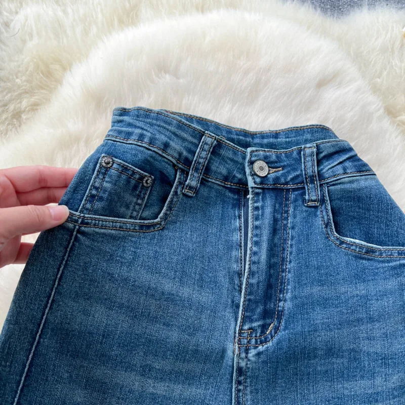 ANJY 2025 خريف جديد إمرأة تصميم الأزياء فضفاض عارضة عالية الخصر مستقيم الجينز أنيق أنيق Ins تنوعا الدنيم السراويل A15989