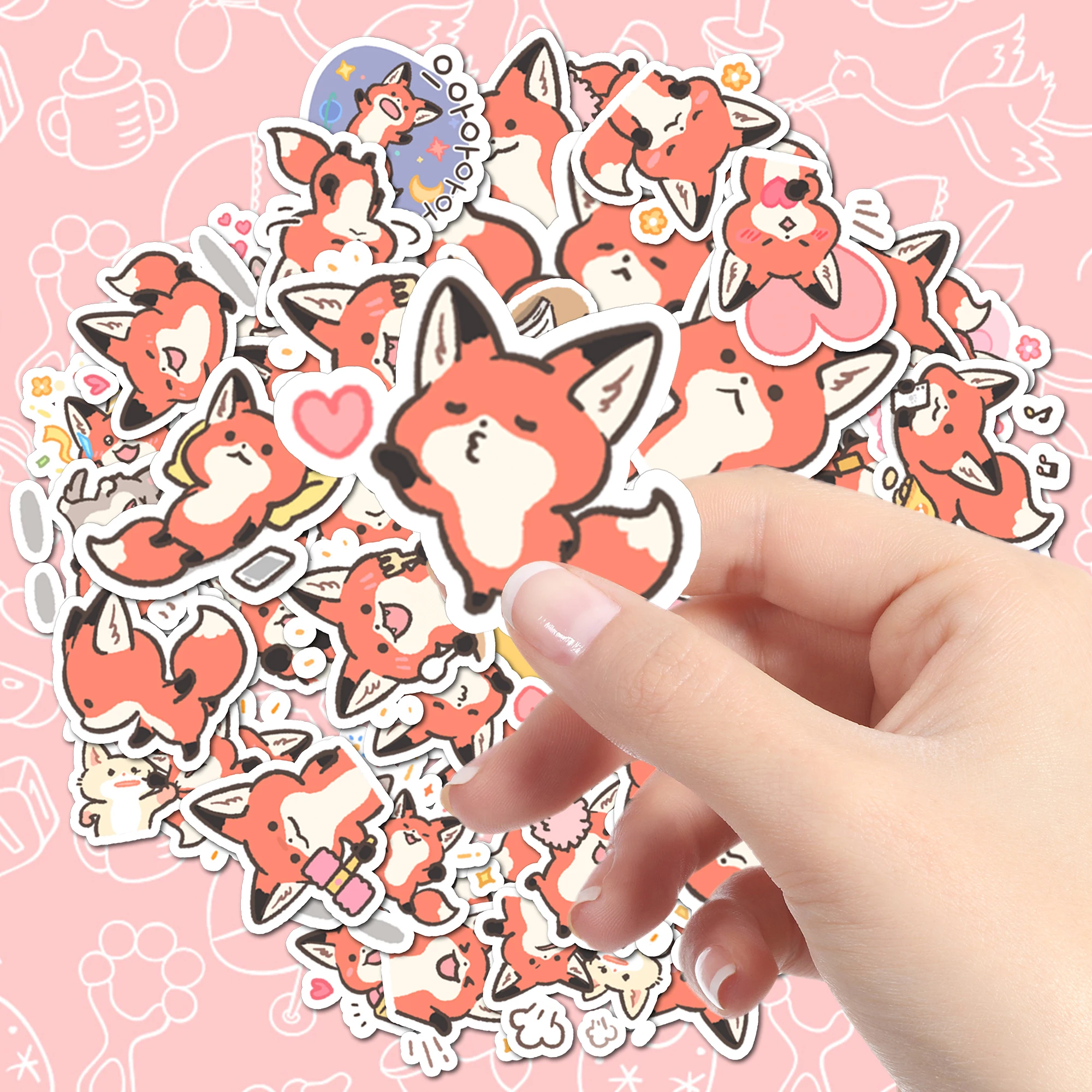 40pcs cute little fox cartoon stickers, which can be used as children's rewards and used to decorate laptops,phone cases, etc.