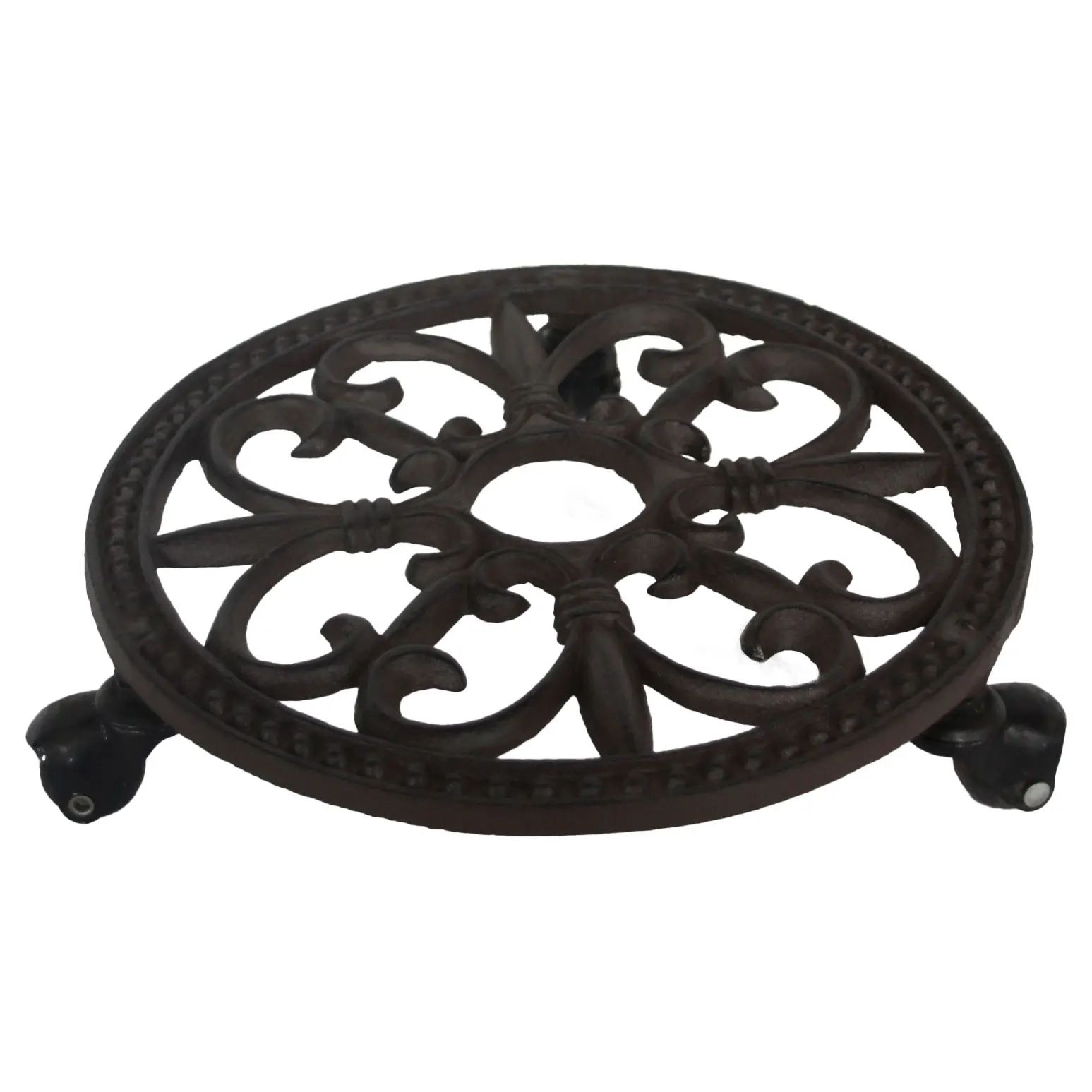 Sturdy Cast Iron Plant Flower Pot Stand with Powder Coating Interior Home Garden Mobile Mover Trolley Stand