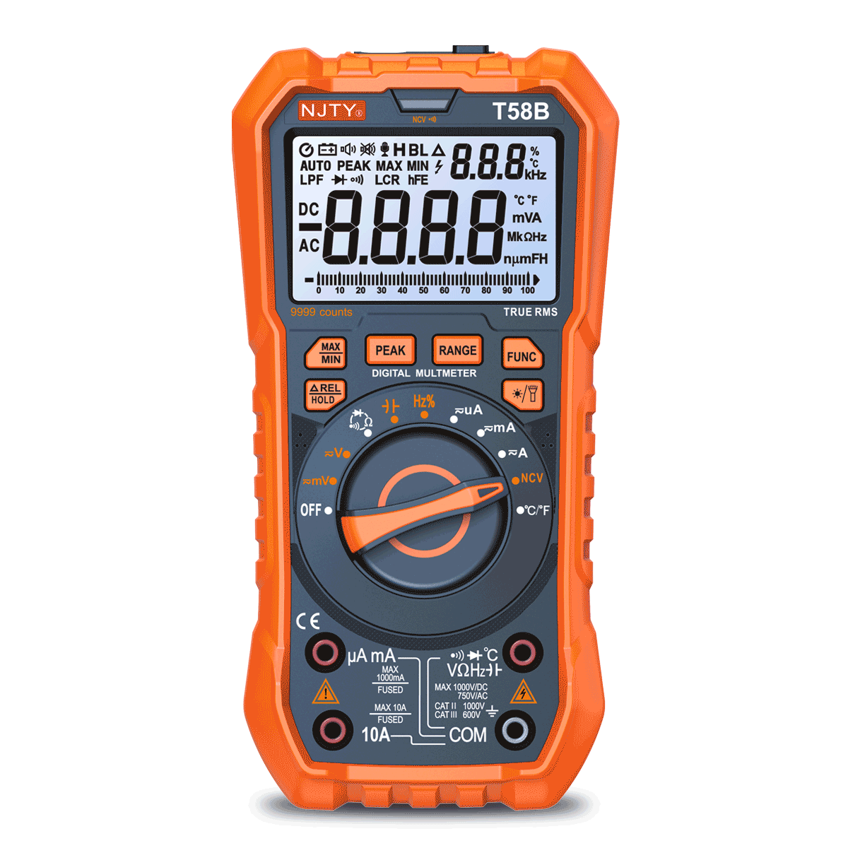 NJTY T58B T58C Induktivitäts-Digitalmultimeter, automatischer Bereich 9999 Zählungen, Spannung, Strom, Kapazität, LED, intelligente Hintergrundbeleuchtung, großer Bildschirm – Detail 4