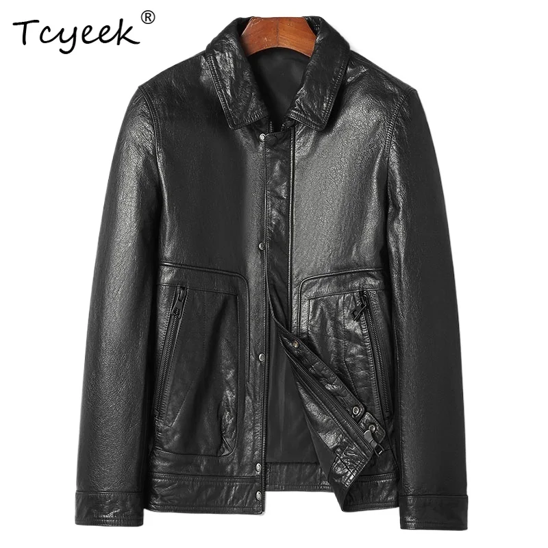 

Tcyeek Real Top Layer Cowskin Spring Autumn Trendy Lapel Black Short Men's Genuine Leather Jacket Куртка Кожаная Мужская 가죽 자켓