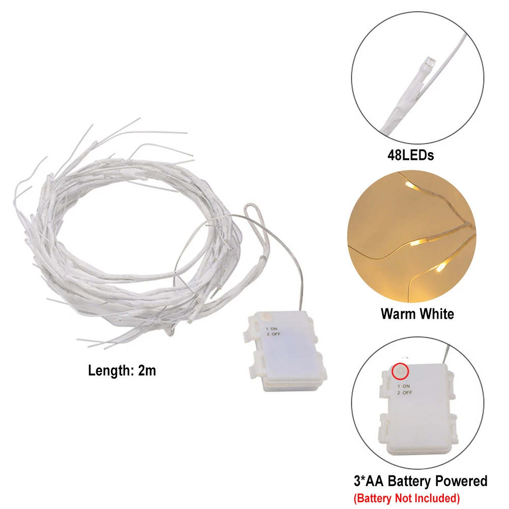 2M 48led 크리스마스 자작 나무 등나무 빛 문자열 인공 나무 포도 나무 요정 화환 조명, 결혼식 새해 파티 룸 정원 장식