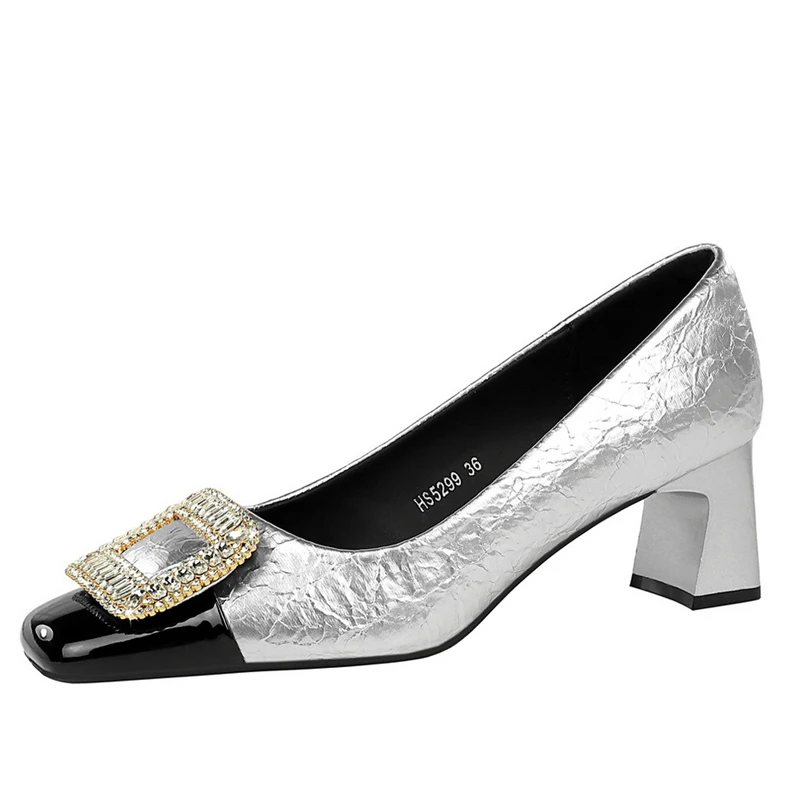 BIGTREE, Zapatos De tacón grueso con empalme De cristal De Metal a la moda para Mujer, Zapatos elegantes De fiesta para Mujer, Zapatos De Mujer