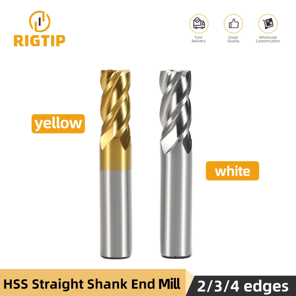 RIGTIP High-Speed Steel End Mill Straight Shank Milling Cutting Tool 2/3/4 Flutes For Cnc Machine Coating Flat End Mill 