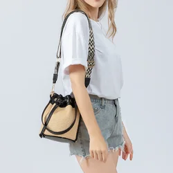 Fashion Straw Women's Bags  Woven Shoulder Bucket Bags Slanting Cross Women's Bags Ladies Seaside Beach Bags Drawstring Bag