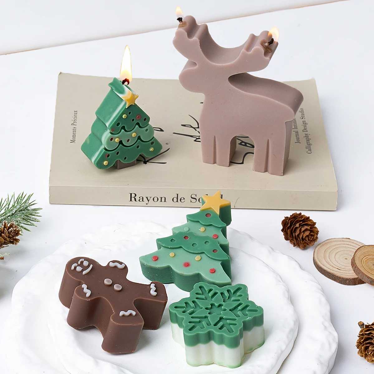 3D Christmas Candle Silicone Mold DIY Christmas Tree Elk Handmade Soap Scented Resin Mould Craft Gifts Making Tools Party Decor