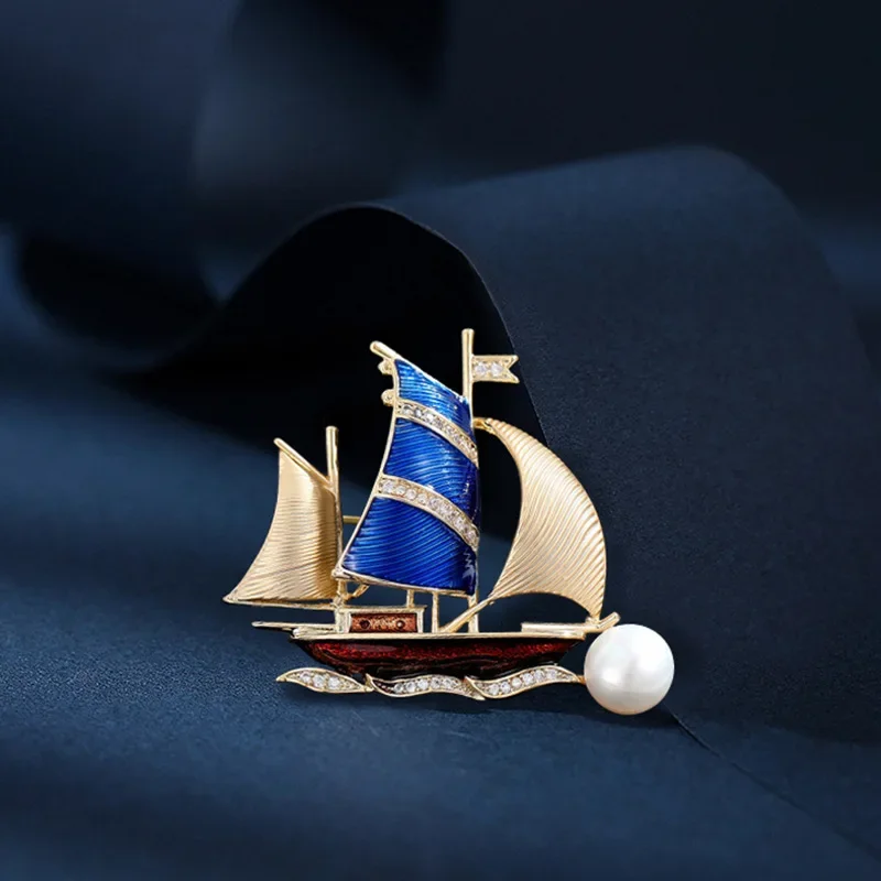 خمر المينا الأزرق المراكب الشراعية دبابيس الكاريبي القراصنة السفينة التلبيب دبوس للرجال النساء الملابس الفاخرة اكسسوارات مجوهرات #5