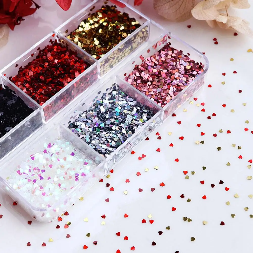 1mm diy holográfico amor coração arte do prego glitter lantejoulas dia dos namorados arte do prego forma do coração paillette manicure decoração