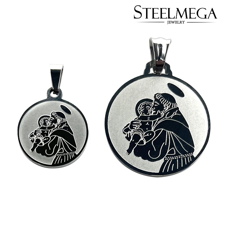 STEELMEGA Stainless steel Pendant Charms of Saint Anthony Medal for Catholicism