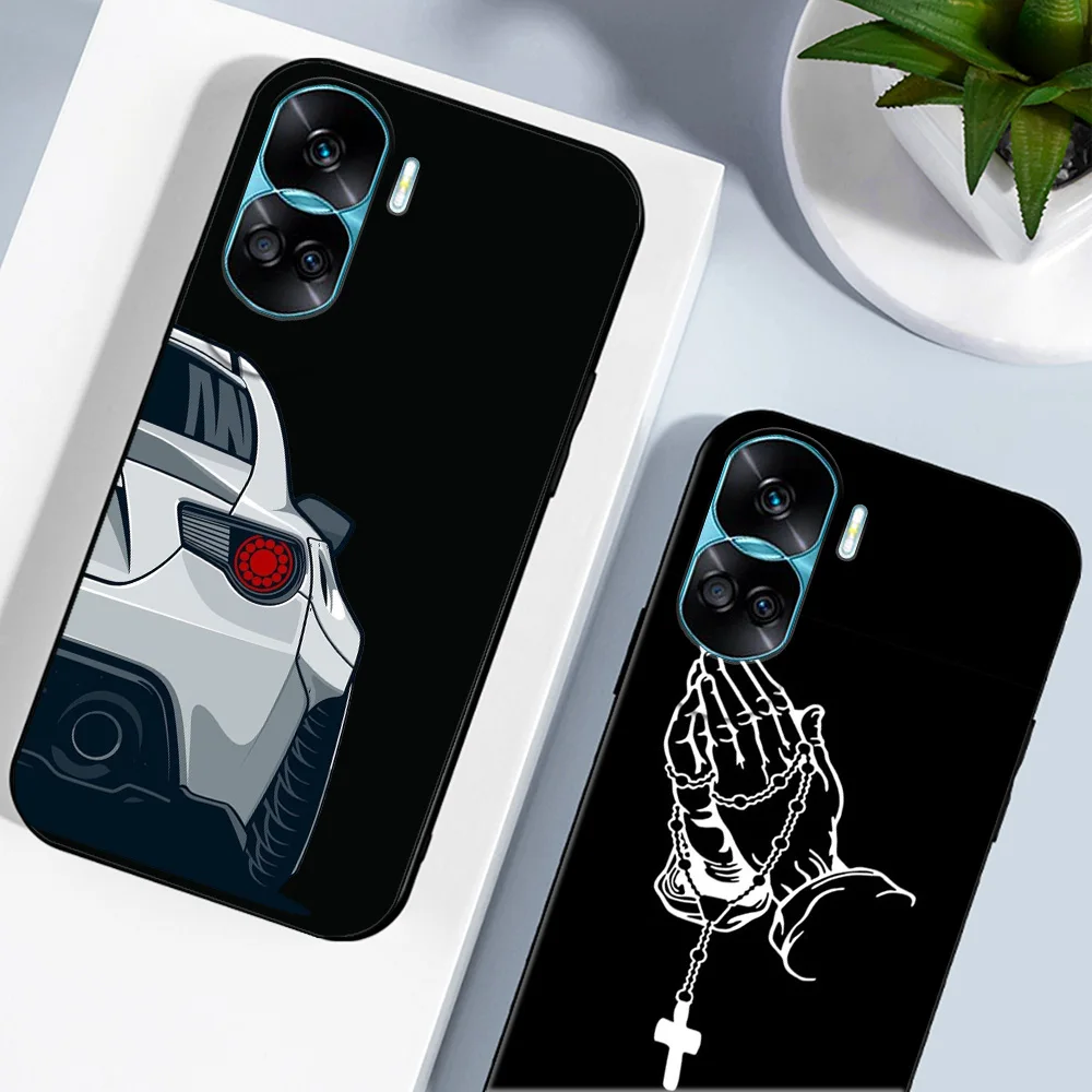 For honor 90 lite case soft silicon phone back cover black tpu case simple pattern jesus cross