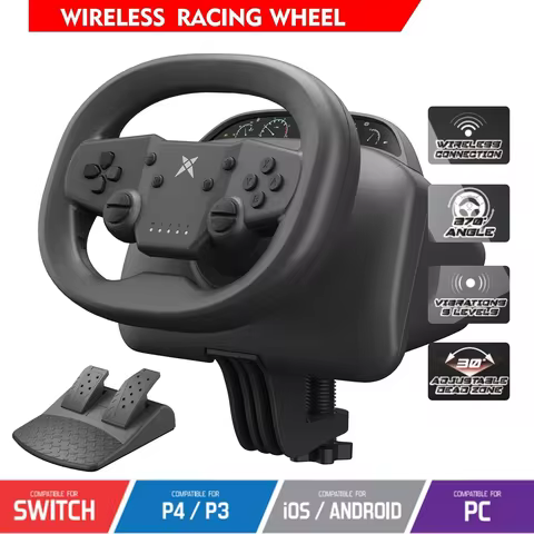 DOYO Racing Game Steering Wheel Vibration Controller Simulation Racing Pedals for Switch/PC /PS4/PS3/Ios and Android phones
