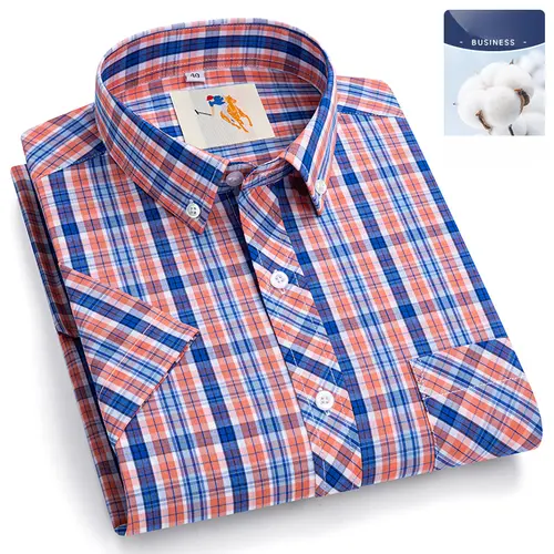 Plus Size 9XL 100% Cotton Thin Summer Short Sleeve Shirts for Men Slim Fit Formal Casual Plain Shirt Soft Plaid Hawaiian Clothes - Image 21