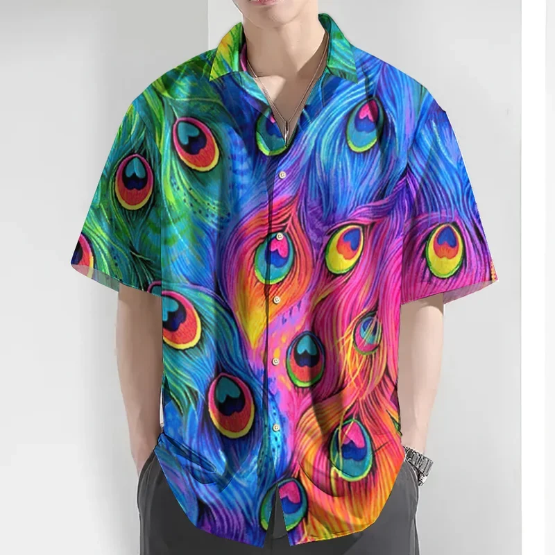 Neue Sommer Herren hemd 3d Pfau Feder druck Hawaii Hemden für Männer täglich lässig Mann Kleidung lose übergroße Revers Hemden
