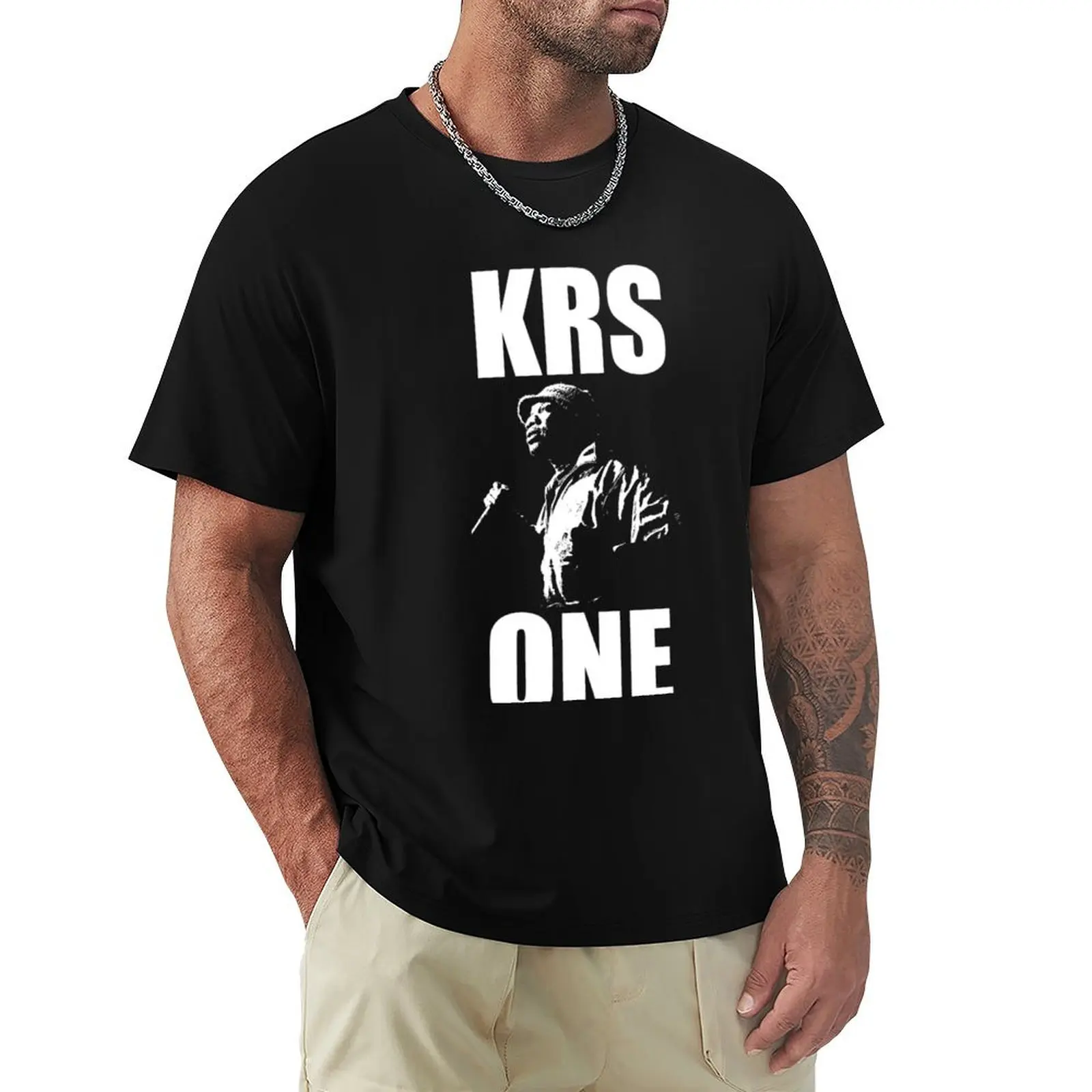 

KRS-ONE - White Stencil T-Shirt tees customizeds anime clothes fruit of the loom mens t shirts