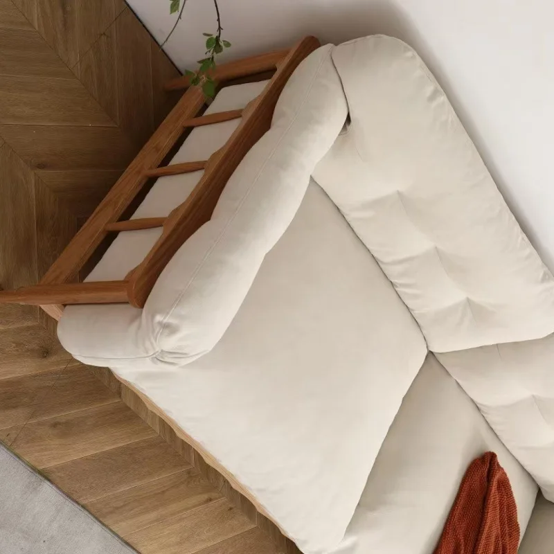 Japanese-style solid wood sofa, natural wood cream-style cherry wood, Nordic minimalist , fabric technology fabric