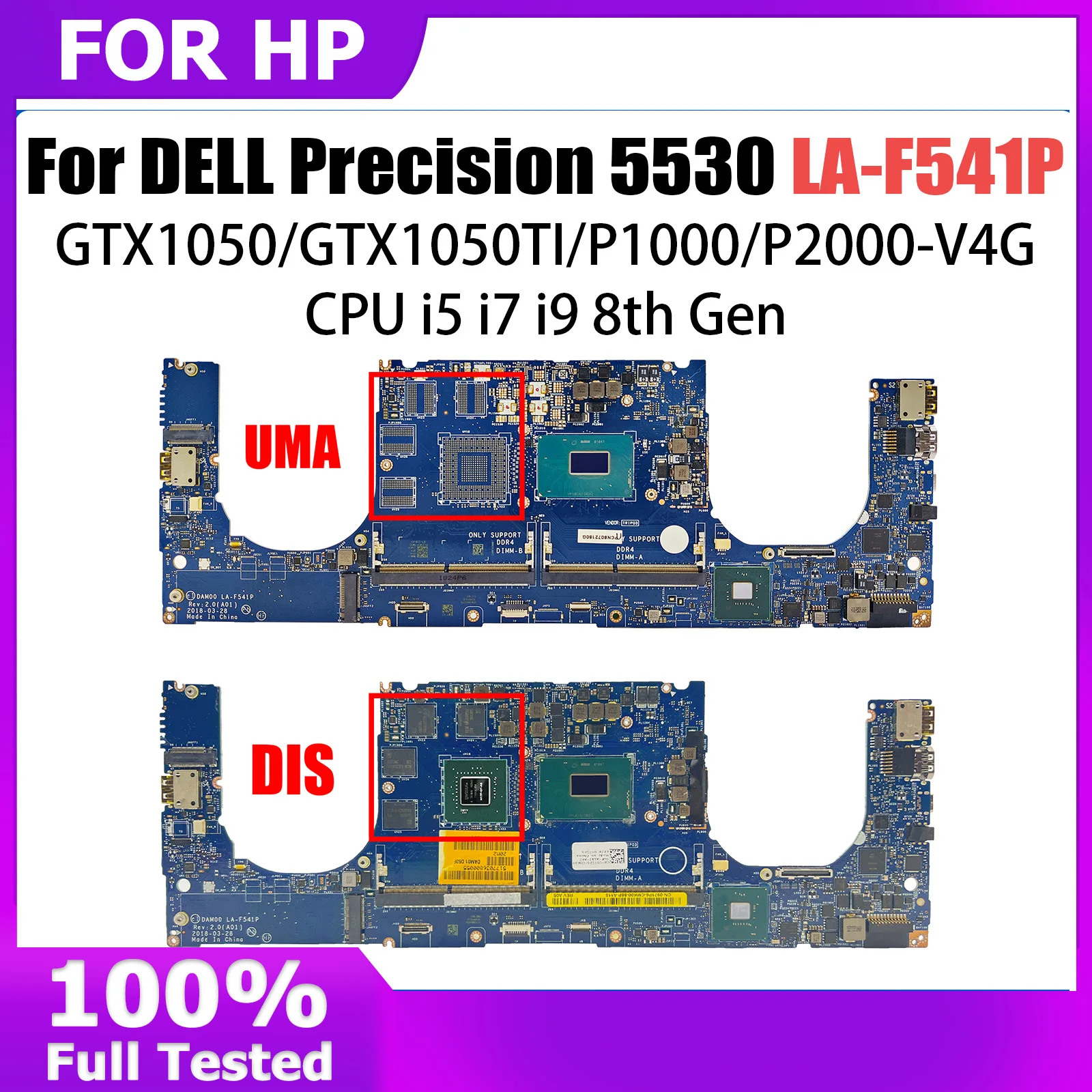 For Dell Precision 5530/XPS 15 9570 laptop motherboard LA-F541P with I5 I7 I9 CPU GTX1050/GTX1050TI/P1000/P2000 100% Tested