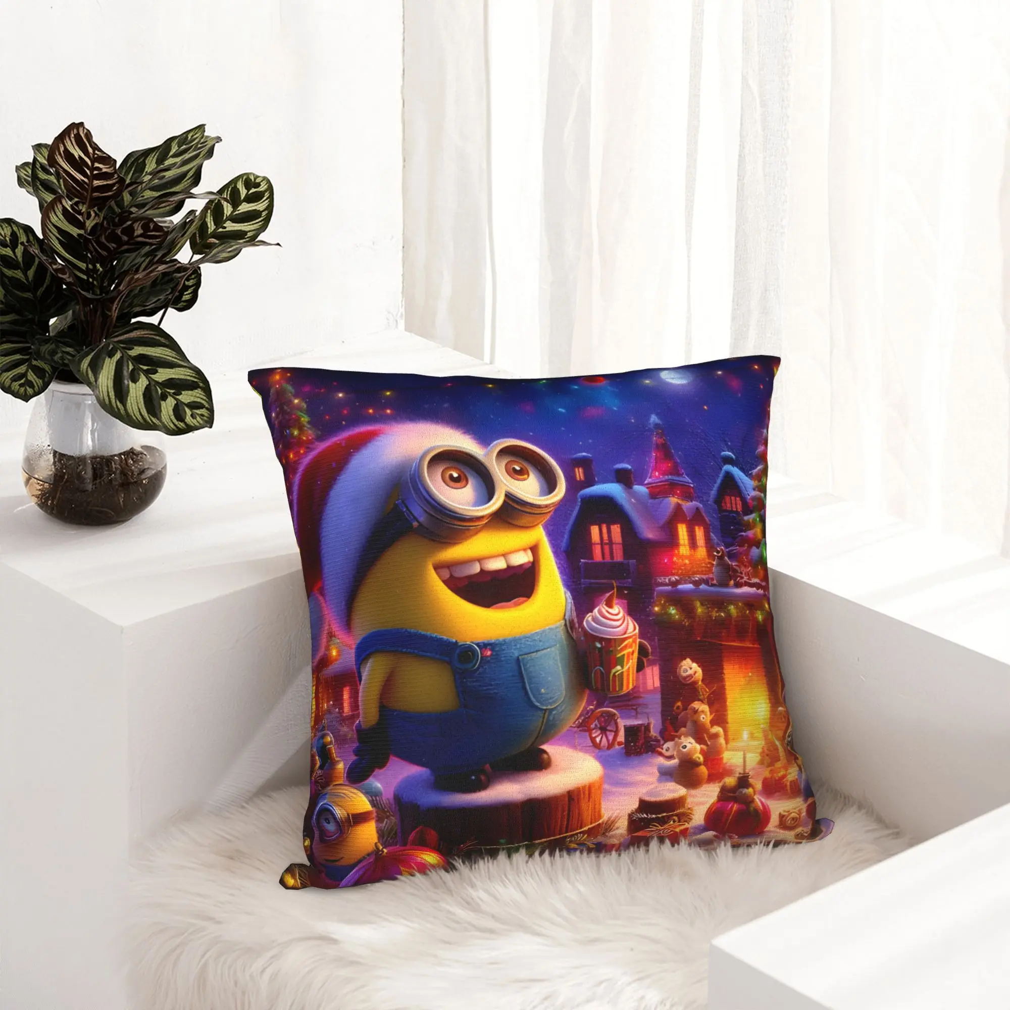 Cartoon M-Minions Christmas Pillowcase Printed Polyester Cushion Cover Decorative  Throw Pillow Case Cover Home Square 45*45cm
